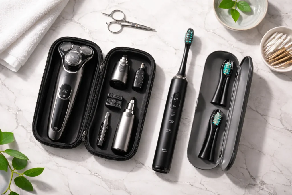 Como comparar produtos de cuidado pessoal como barbeadores e escovas elétricas.