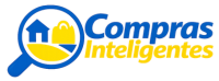Logotipo do site Compras Inteligentes com lupa, casa e sacola de compras