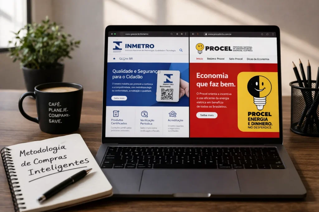 Logos de órgãos reguladores para guia de compra inteligente de produtos de beleza e casa.