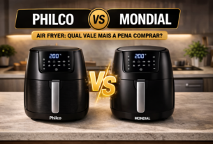 Comparação entre air fryer Philco e Mondial lado a lado na cozinha