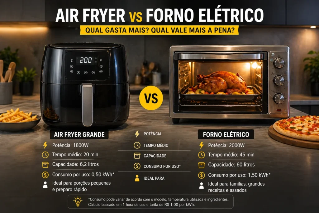 Air fryer vs forno: qual gasta mais?