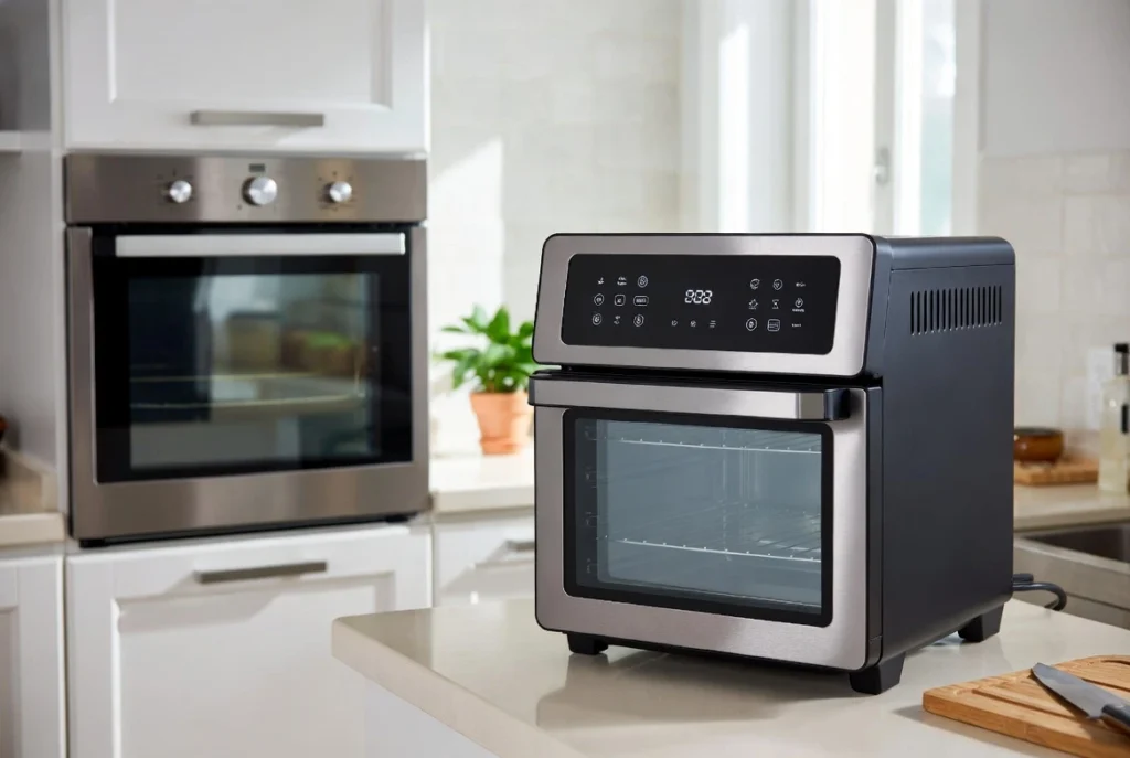Comparação entre air fryer oven e forno em cozinha